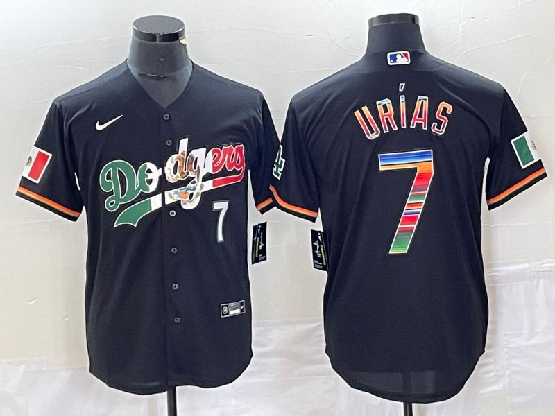Men Los Angeles Dodgers #7 Urias Black rainbow Nike Game MLB Jersey style 4